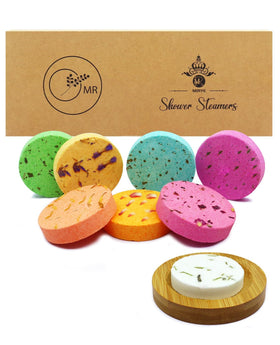 MR MIRYE front packaging showing eight scented shower steamers and benefits