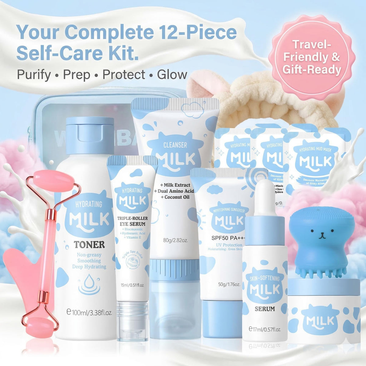 MrCuvaryas open 14-piece kit laid out to show included items and easy routine benefit