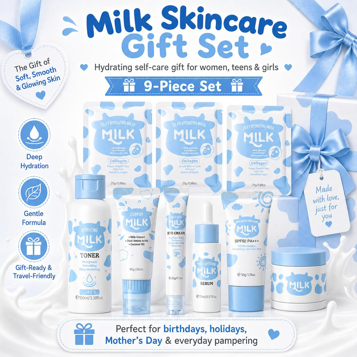 MrCuvaryas sheet masks pack staged to show nourishing milk extract benefits