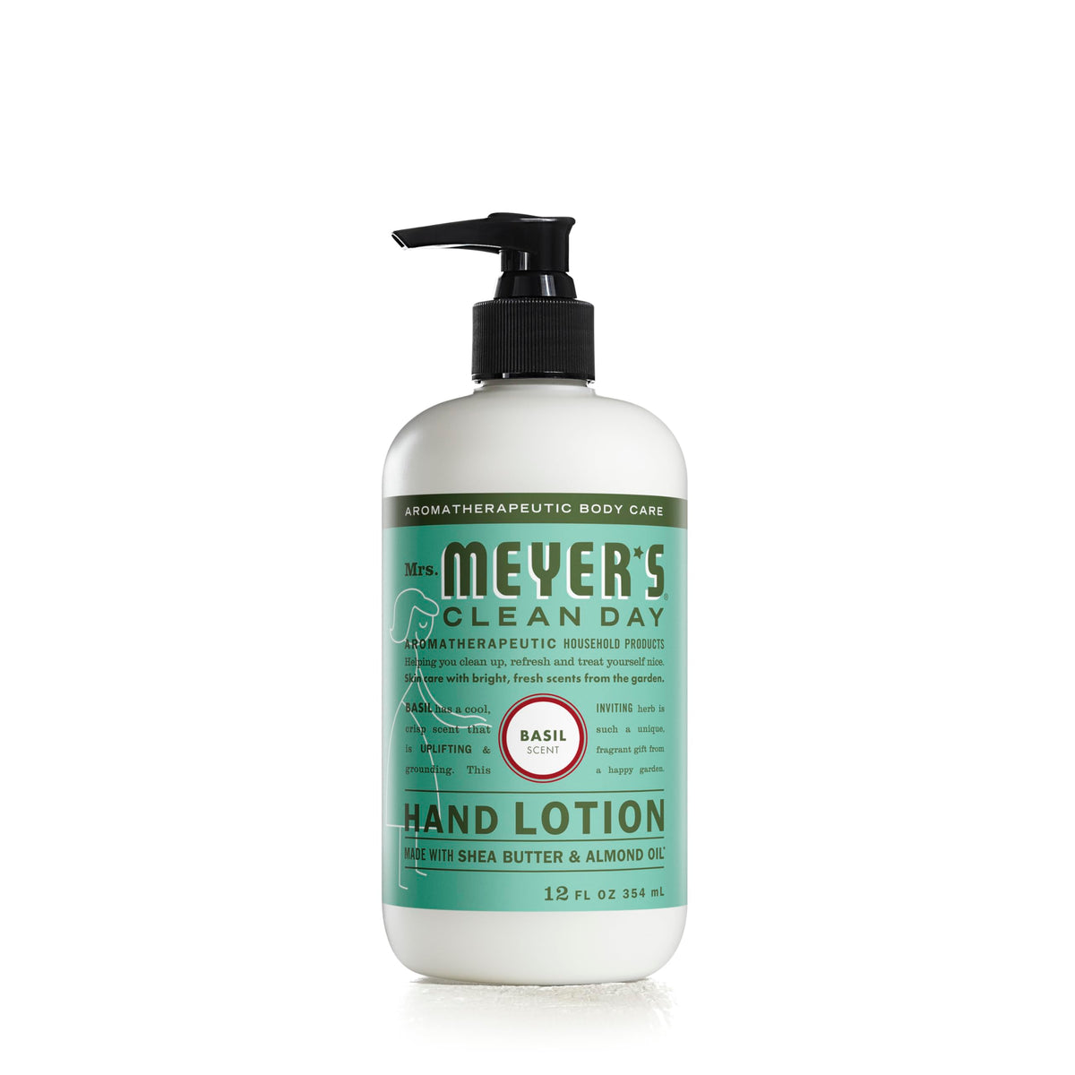 Mrs. Meyer's basil lotion front packaging showing label and size benefit