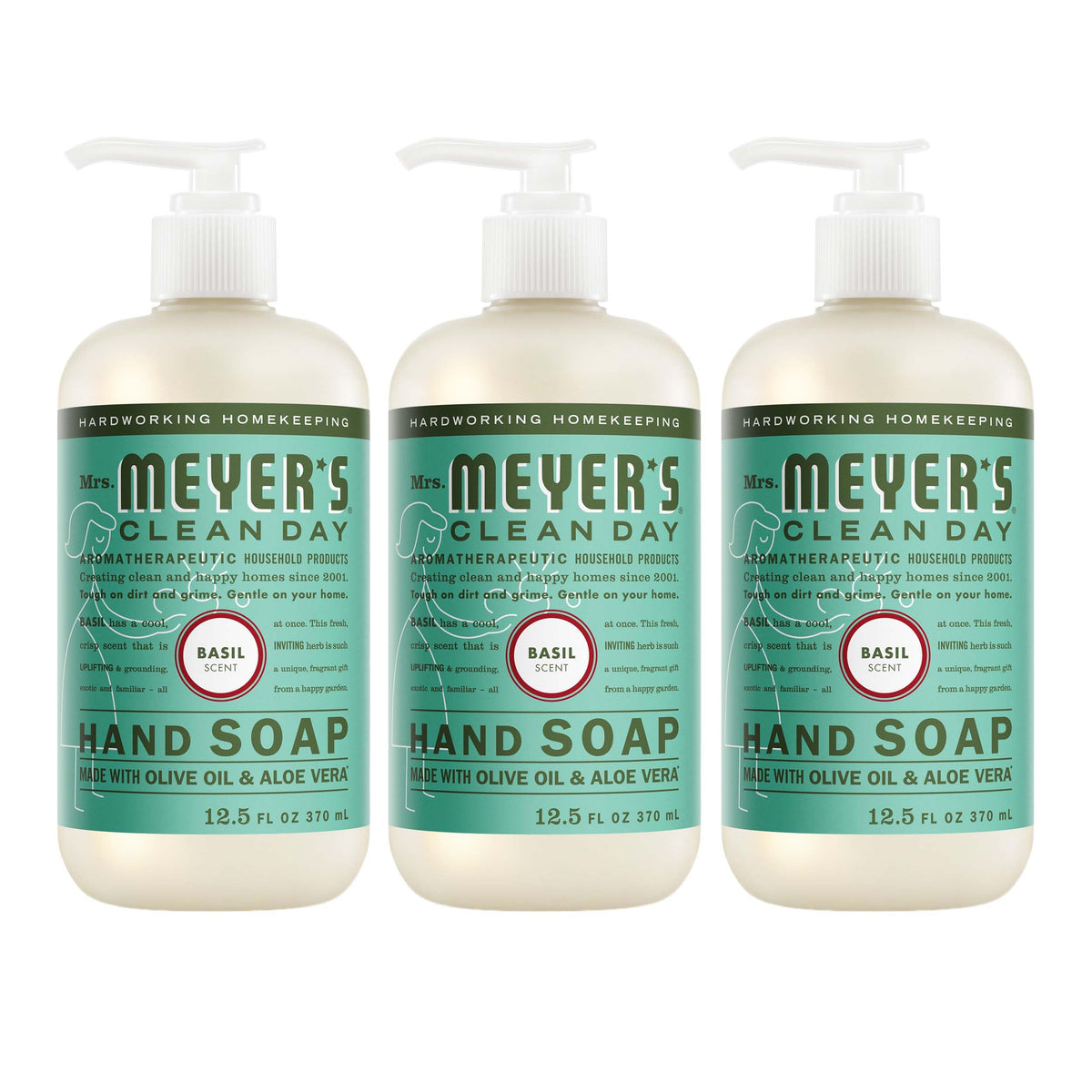 Mrs. MEYER'S front bottle showing basil scent and clean design for easy identification
