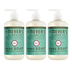 Mrs. MEYER'S front bottle showing basil scent and clean design for easy identification