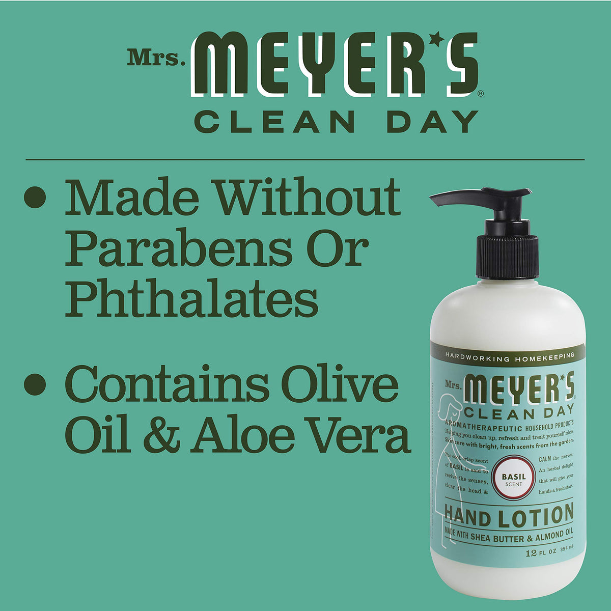 Mrs. Meyer's lotion in hand demonstrating smooth non-greasy finish benefit
