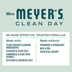 Mrs. MEYER'S creamy lather texture demonstrating gentle moisturizing cleanse