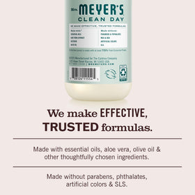 Mrs. MEYER'S bottle label detail highlighting natural ingredients and scent