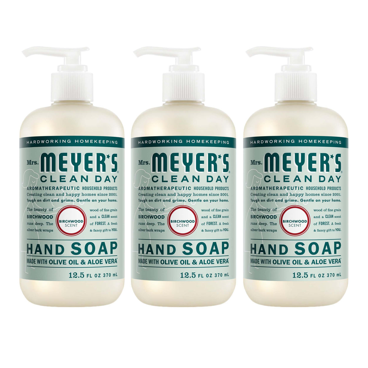 Mrs. MEYER'S front packaging showing three bottles and easy grab convenience