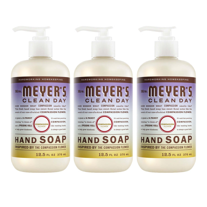 Mrs. Meyer's Compassion Flower front packaging showing three bottles and scent
