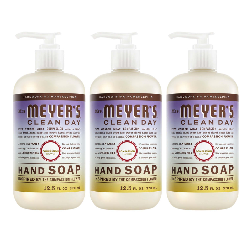 Mrs. Meyer's Compassion Flower front packaging showing three bottles and scent