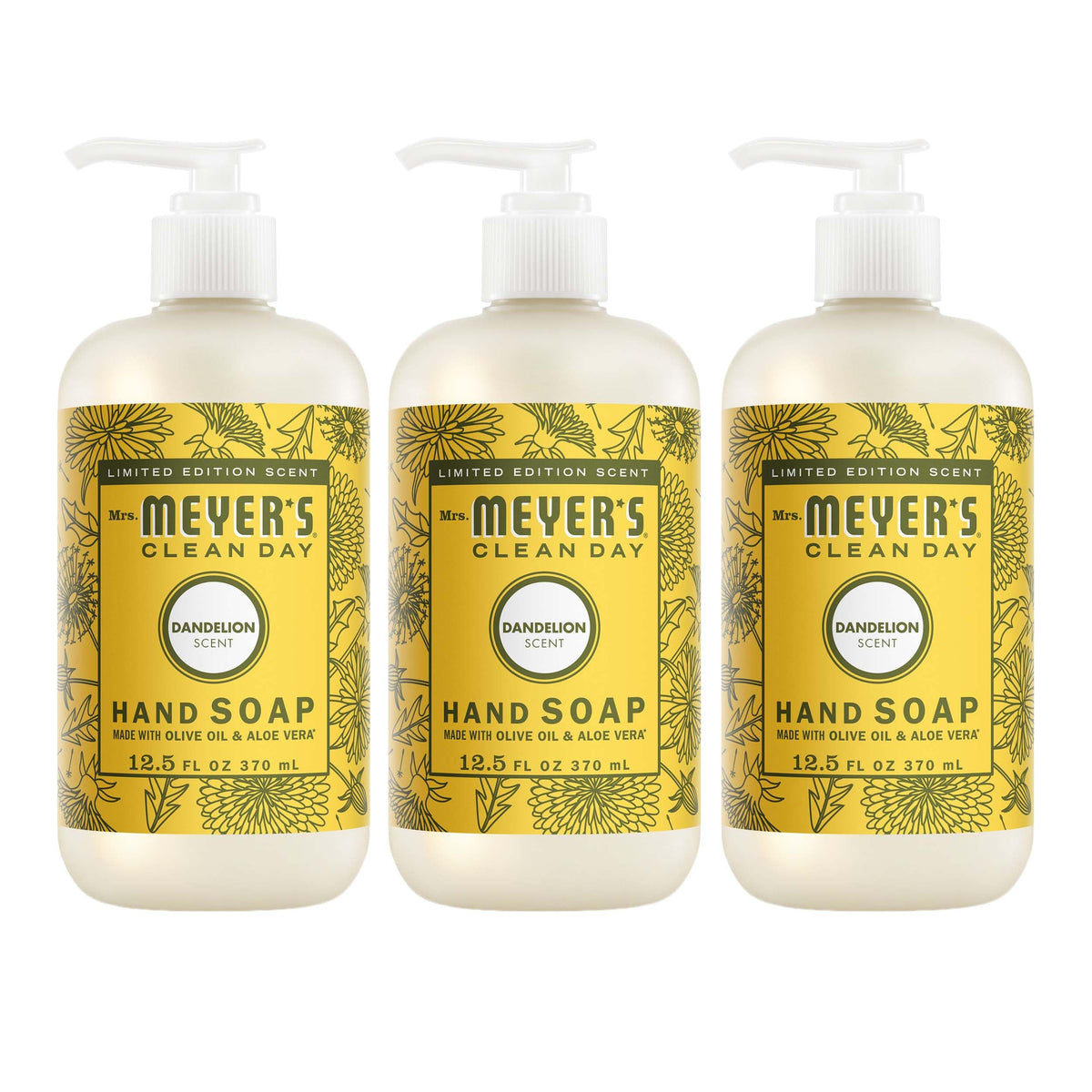 Mrs. MEYER'S front packaging showing dandelion scent and benefit of gentle cleansing