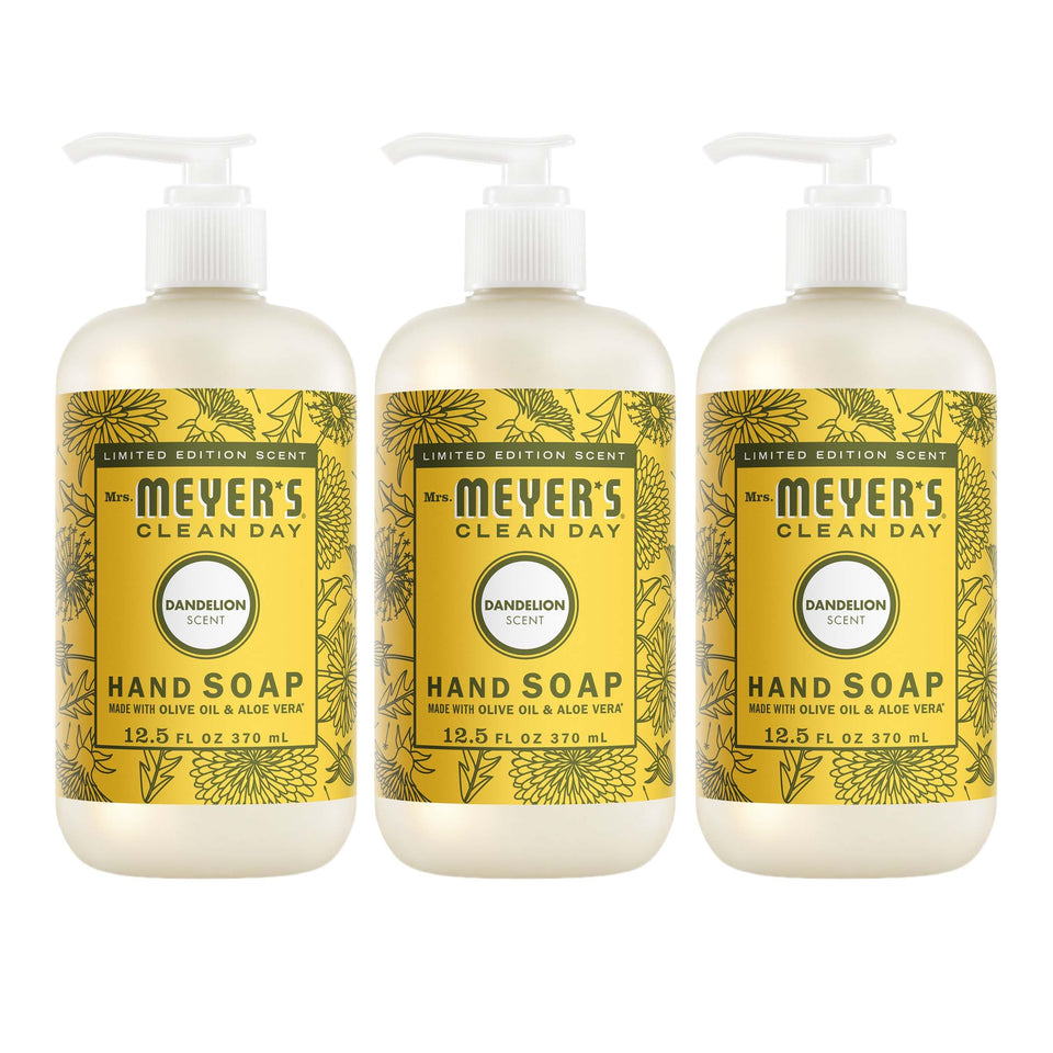 Mrs. MEYER'S front packaging showing dandelion scent and benefit of gentle cleansing