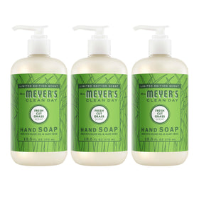 Mrs. MEYER'S front packaging shows Fresh Cut Grass scent for refreshing hand cleansing