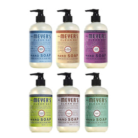 mrs. meyer's front packaging six-count showing bottles and variety benefit