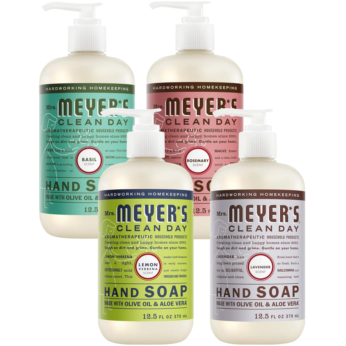 Mrs. MEYER'S front packaging bundle showing four scented bottles and variety