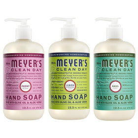 Mrs. MEYER'S three-bottle pack front view showing variety and garden scents