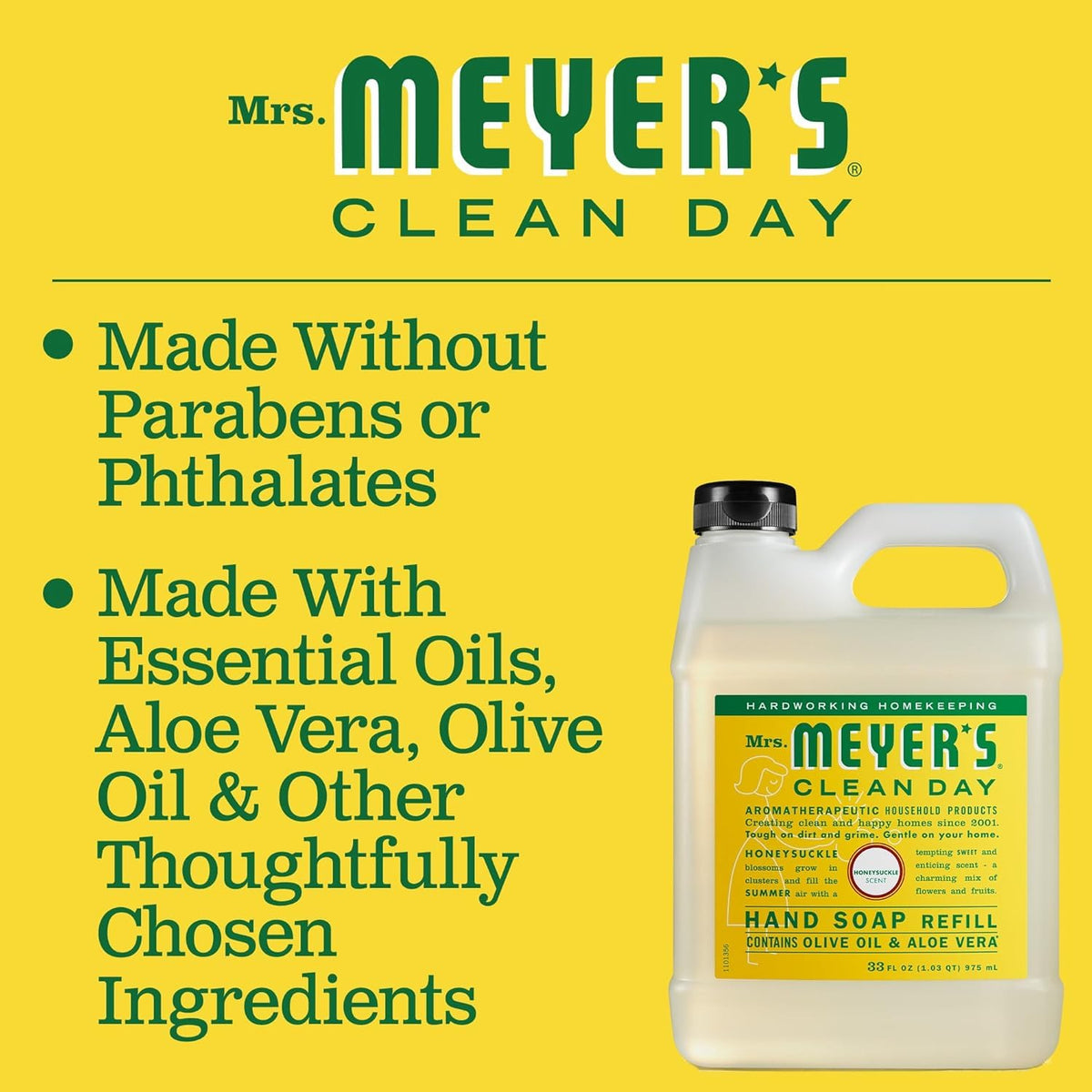 Mrs. MEYER'S honeysuckle texture lather on hands, gentle moisturizing clean