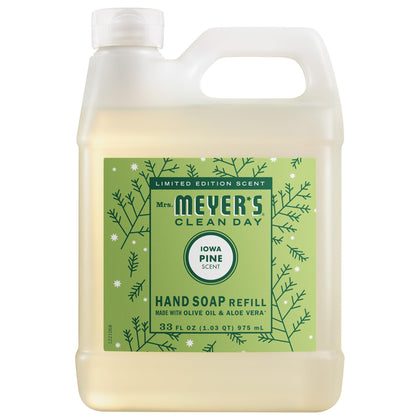 Mrs. MEYER'S front label of 33 fl oz Iowa Pine refill highlighting scent and size