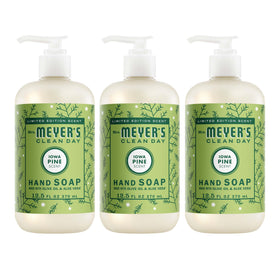 Mrs. Meyer's Iowa Pine front packaging showing three bottles and scent