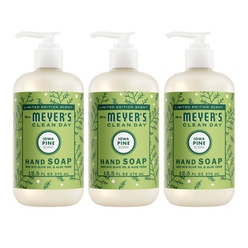 Mrs. Meyer's Iowa Pine front packaging showing three bottles and scent