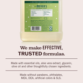 Mrs. MEYER'S lather on hand showing moisturizing foam and gentle cleanse