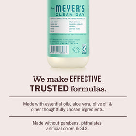 Mrs. Meyer's label detail highlighting ingredients and cruelty-free badge