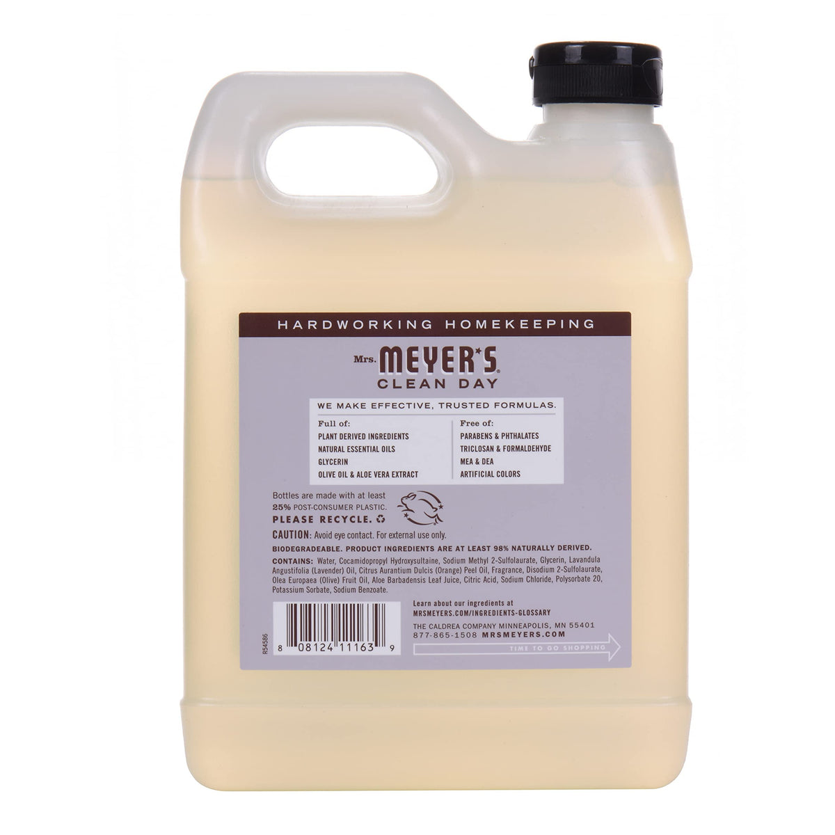 Mrs. MEYER'S lavender foam texture on hand showing gentle lather and moisturizing feel