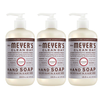 Mrs. MEYER'S front bottle showing lavender label and clear pump for easy dispensing