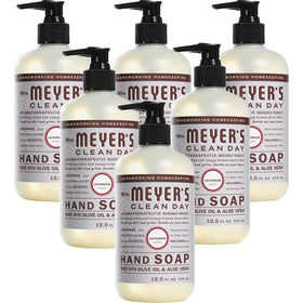 Mrs. MEYER'S front packaging showing six lavender hand soap bottles for home refills