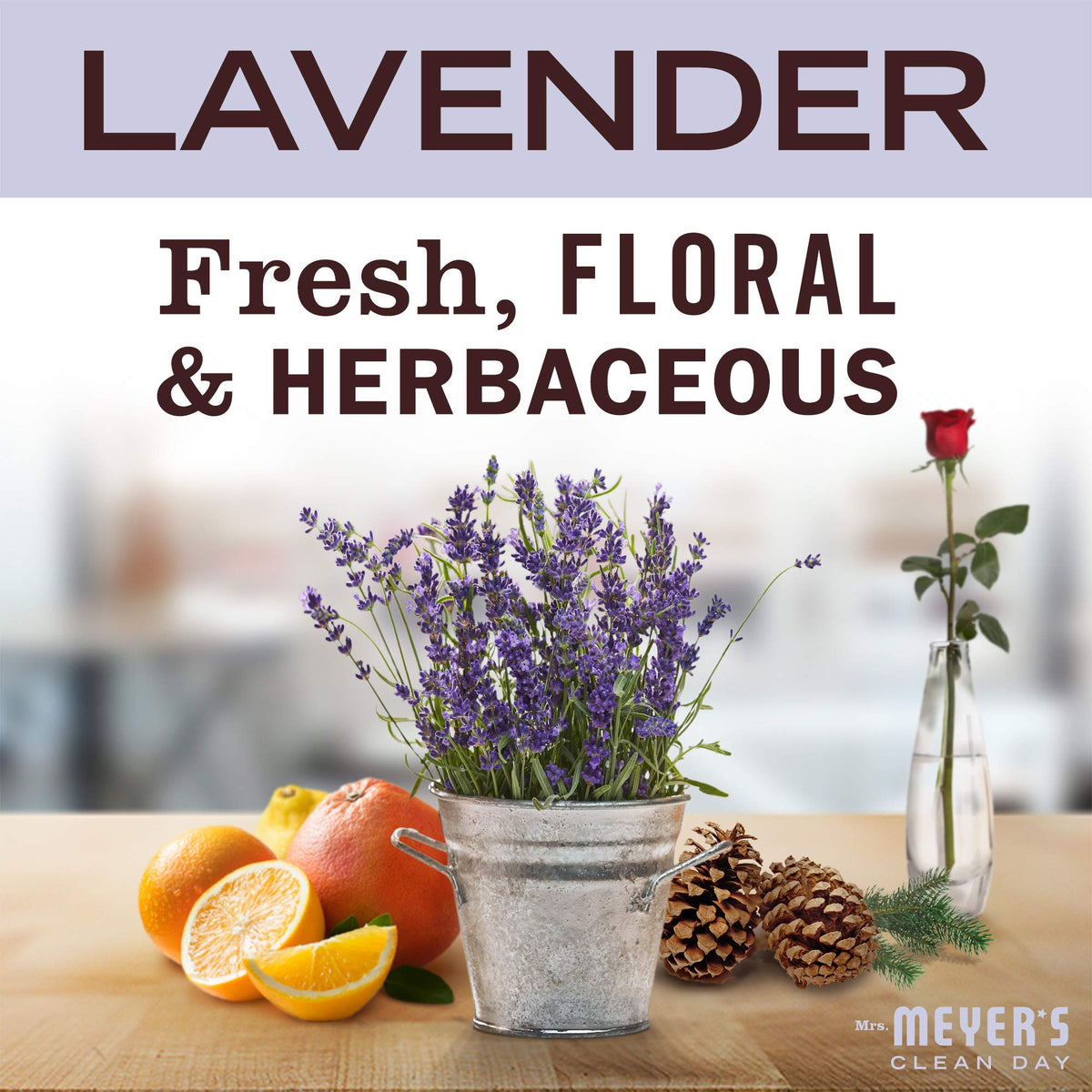 Mrs. MEYER'S lavender refill displayed in bathroom for pleasant scent ambiance