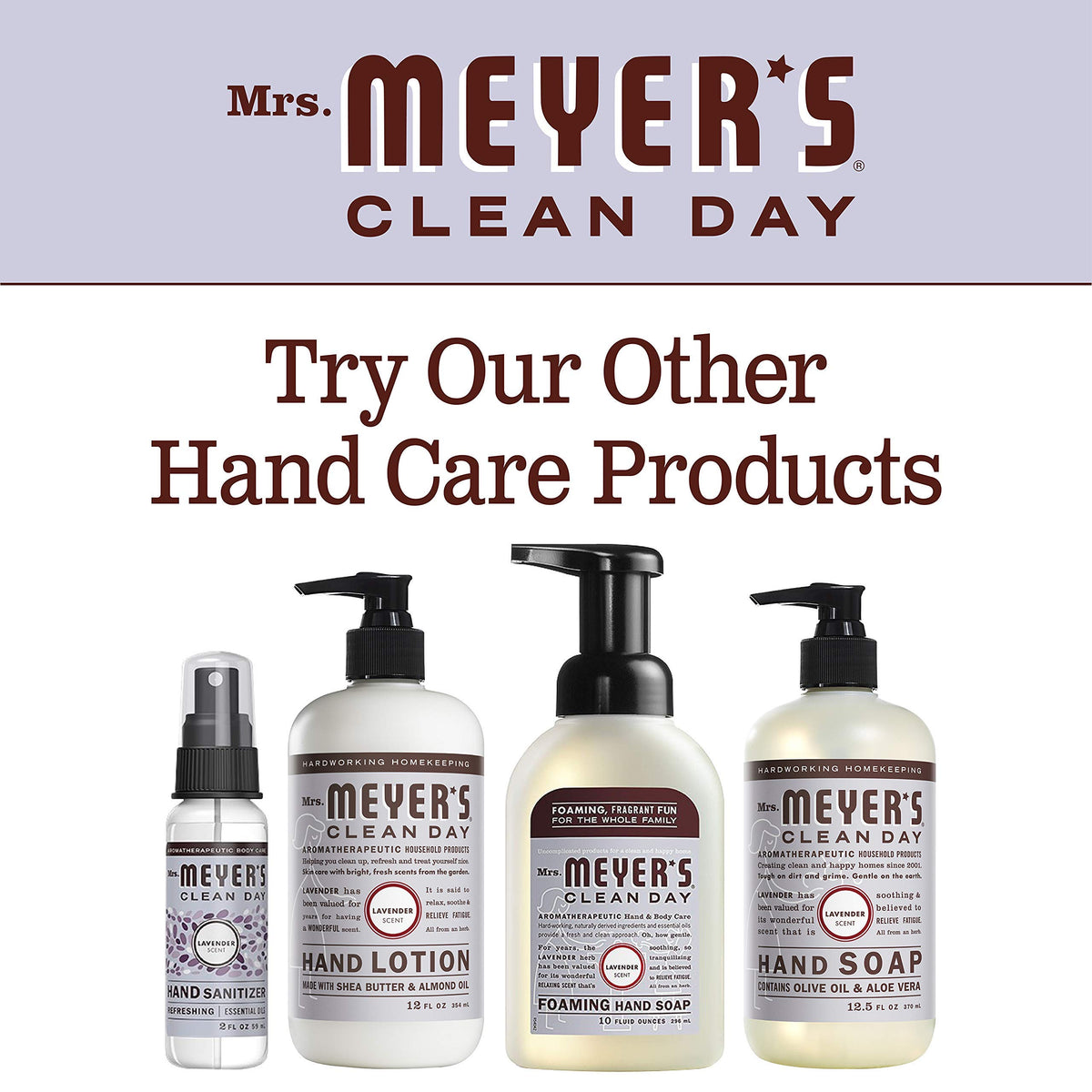 Mrs. MEYER'S lavender refill in dispenser ready on sink, keeps soap supply consistent