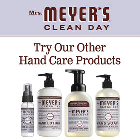 Mrs. MEYER'S lavender refill in dispenser ready on sink, keeps soap supply consistent