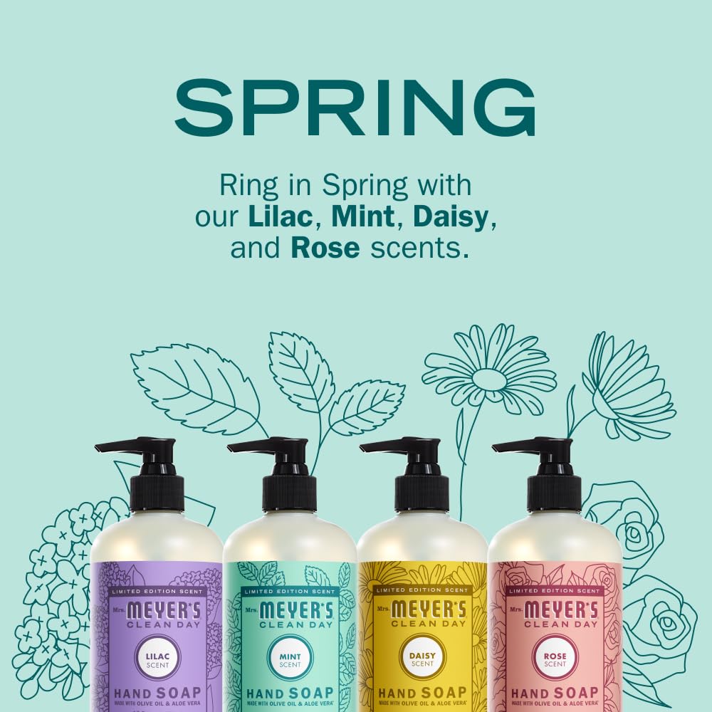 Mrs. MEYER'S set displayed on sink showing seasonal scents brightening a kitchen or bathroom