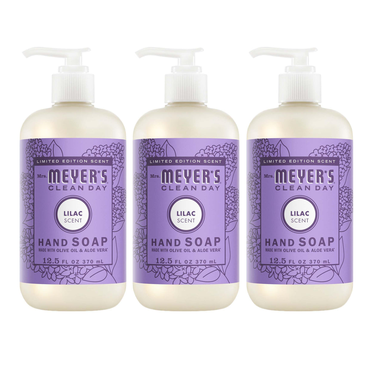 Mrs. MEYER'S front bottle with lilac label showing clean, floral scent benefit