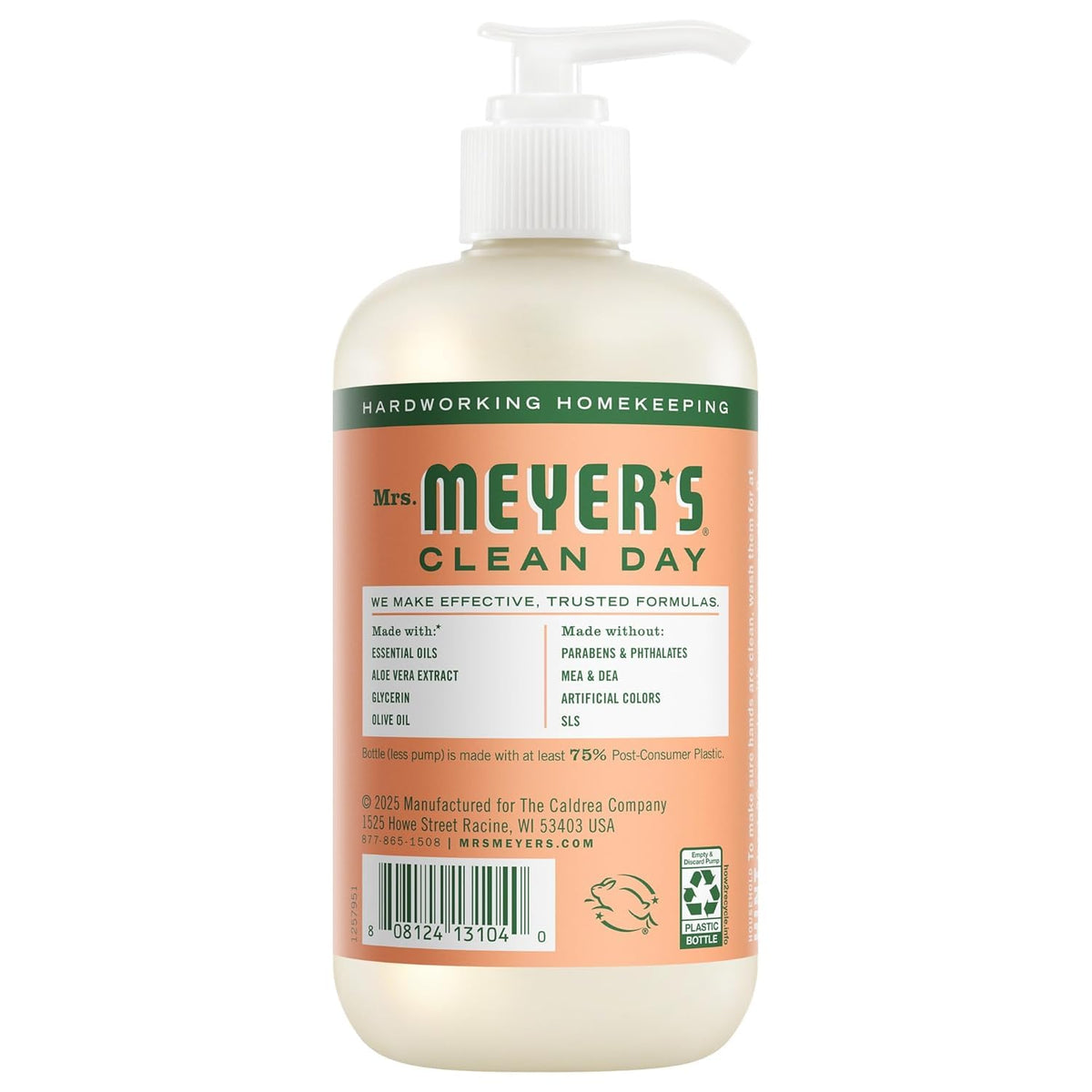 Mrs. MEYER'S peony bottle label detail highlighting floral scent and gentle cleanser benefits