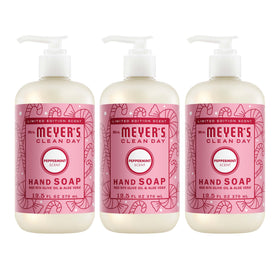 Mrs. MEYER'S front-pack showing three peppermint bottles and refreshing benefits