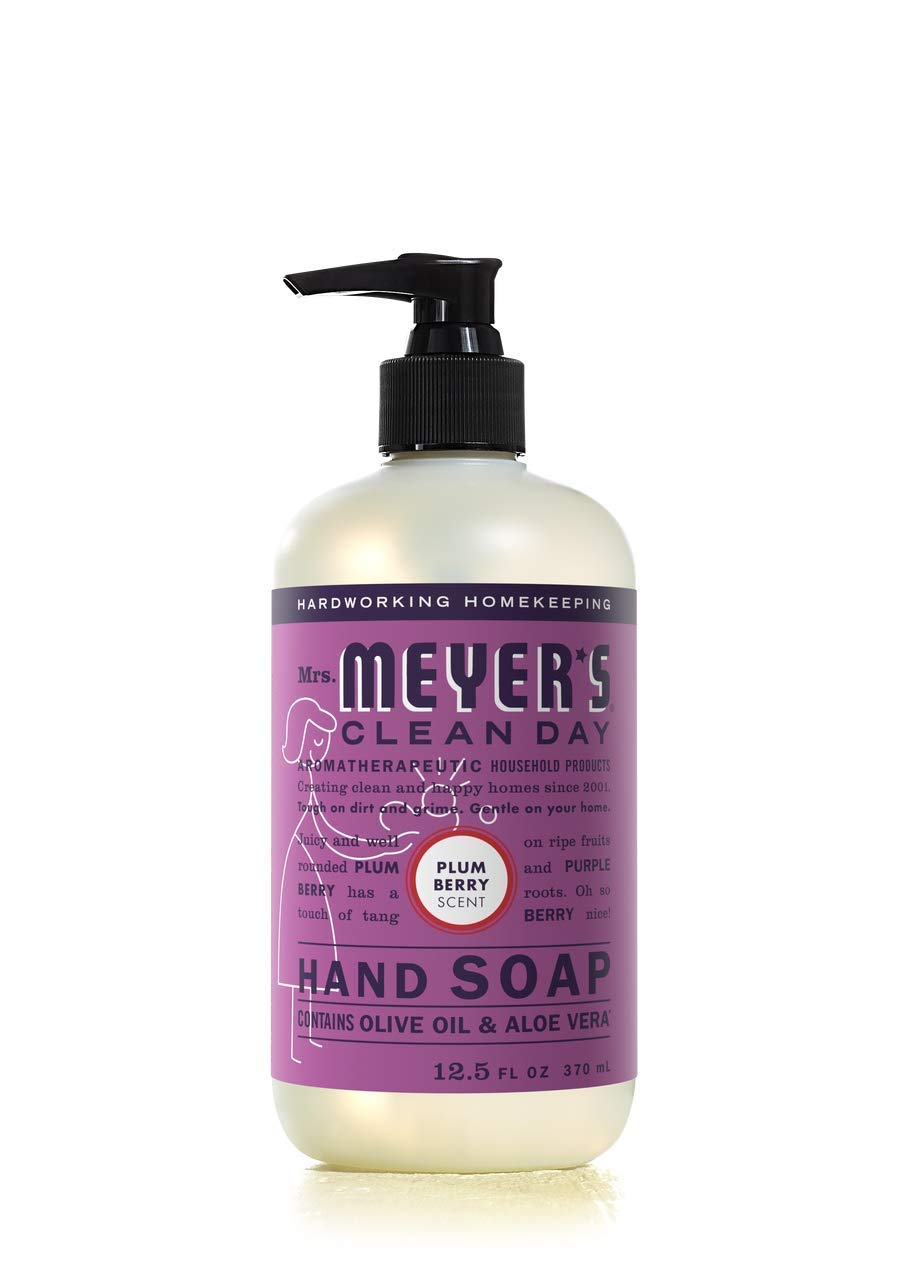 mrs. meyer's plumberry label detail showing fragrance clarity and quality benefit