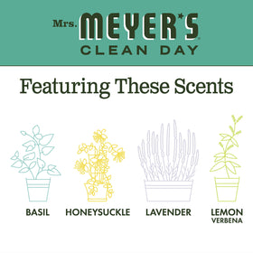 Mrs. MEYER'S refill pouches side-by-side showing size and how they reduce plastic waste