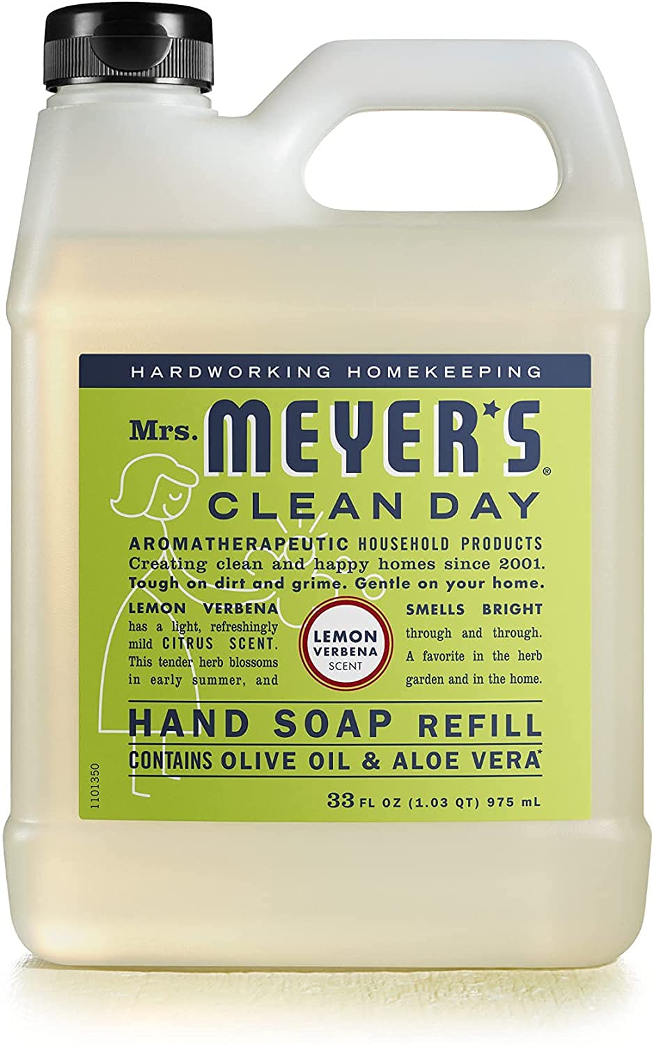 Mrs. MEYER'S pouring refill into a dispenser demonstrating easy transfer and savings