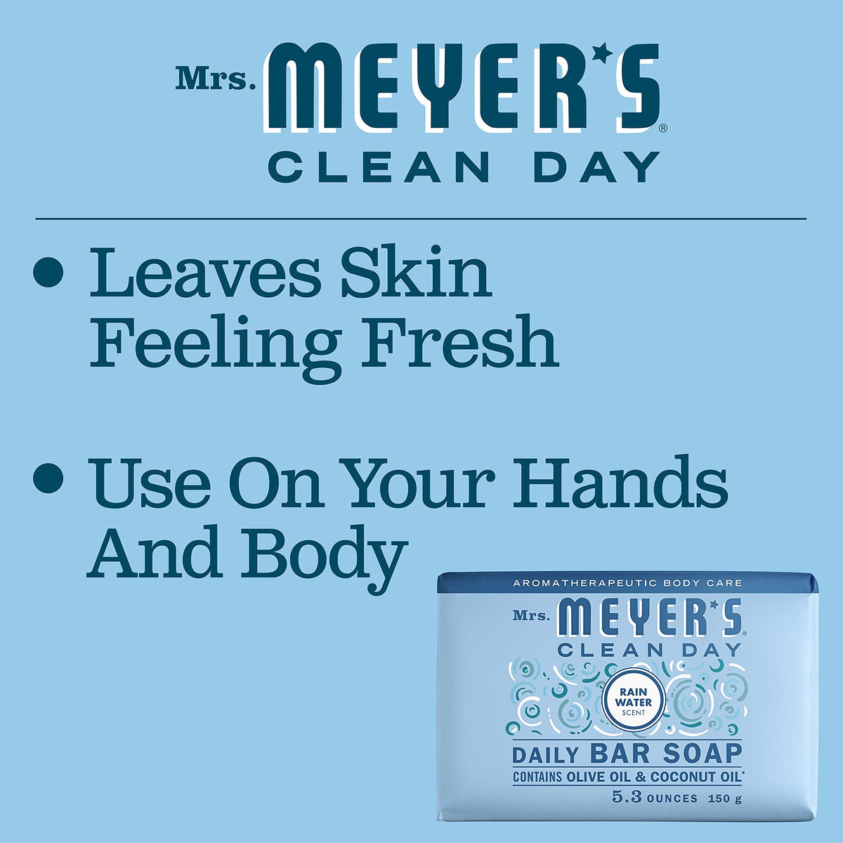 Mrs. MEYER'S bar being used to wash hands, showing rich suds and gentle cleansing action