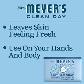 Mrs. MEYER'S bar being used to wash hands, showing rich suds and gentle cleansing action