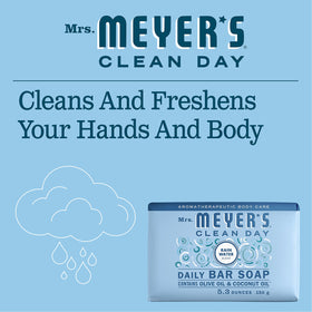 Mrs. MEYER'S wrapper and label detail with ingredient cues and essential oil indication for transparency