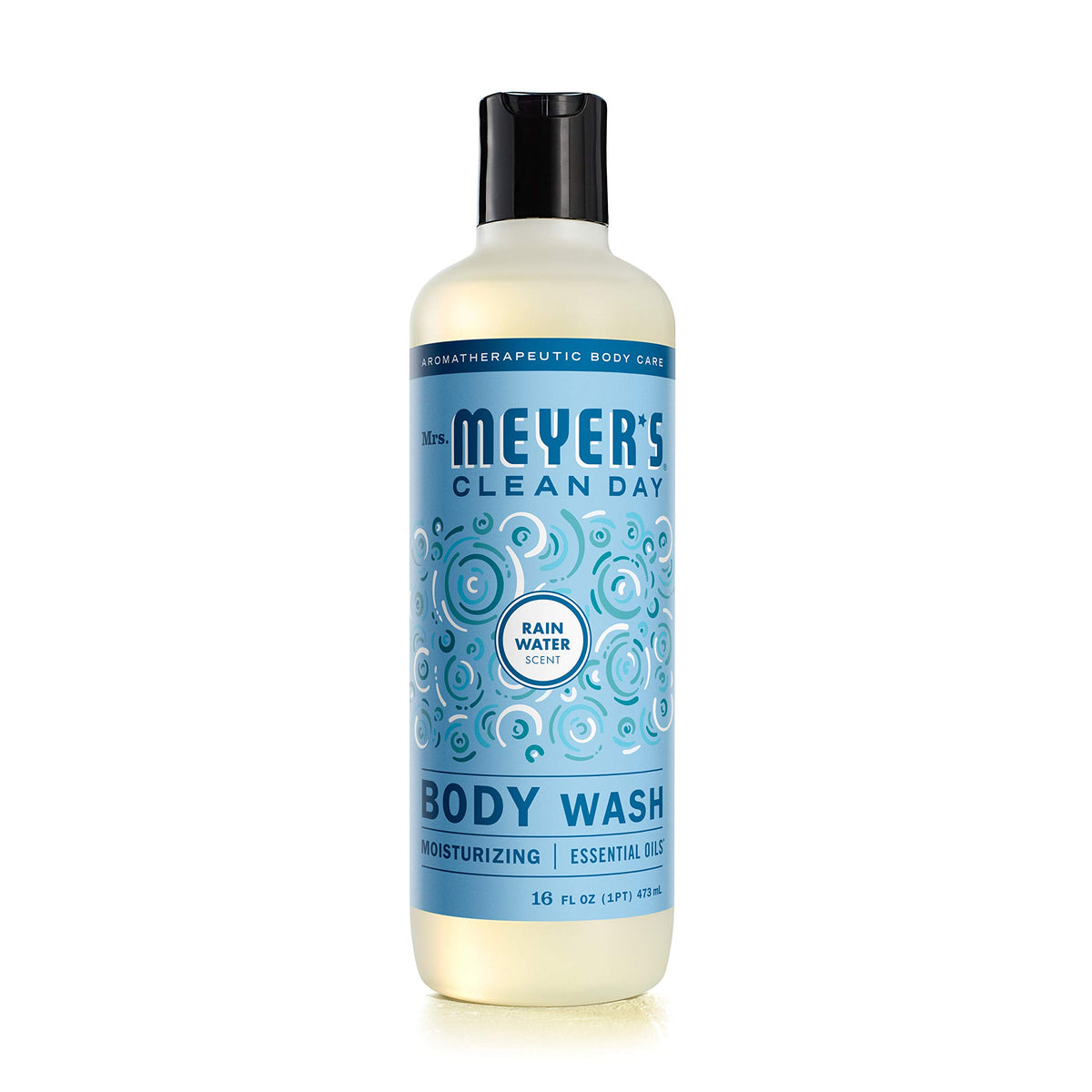 Mrs. MEYER'S front label showing Rain Water scent and 16 oz size highlighting clean look