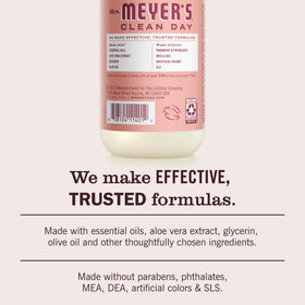 Mrs. Meyer's rose bottle in bathroom illustrating decorative scent and convenience