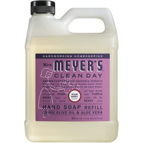 Mrs. MEYER'S 33 fl oz bottle beside a hand for scale, illustrating long-lasting supply