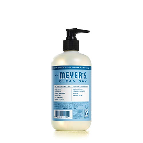 Mrs. Meyer's label ingredient list close detail, highlights olive oil and aloe vera