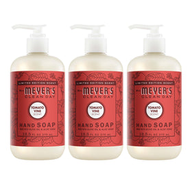 mrs. meyer's bottle front label showing tomato vine scent and benefits