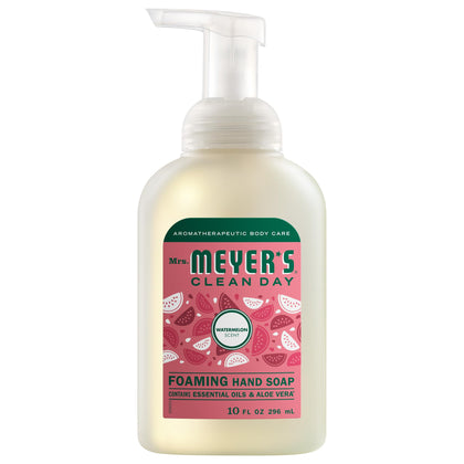 Mrs. MEYER'S front packaging showing watermelon scent and pump benefits