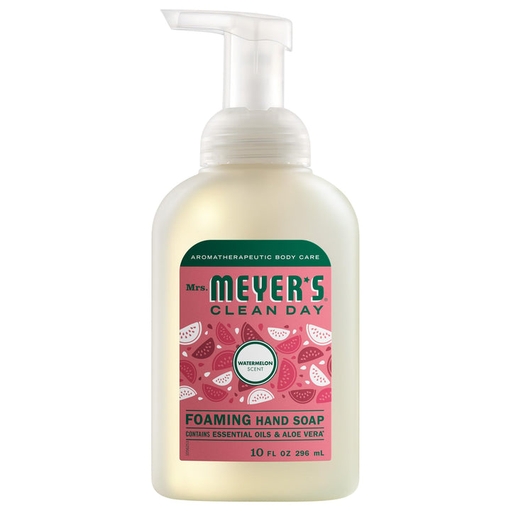 Mrs. MEYER'S front packaging showing watermelon scent and pump benefits