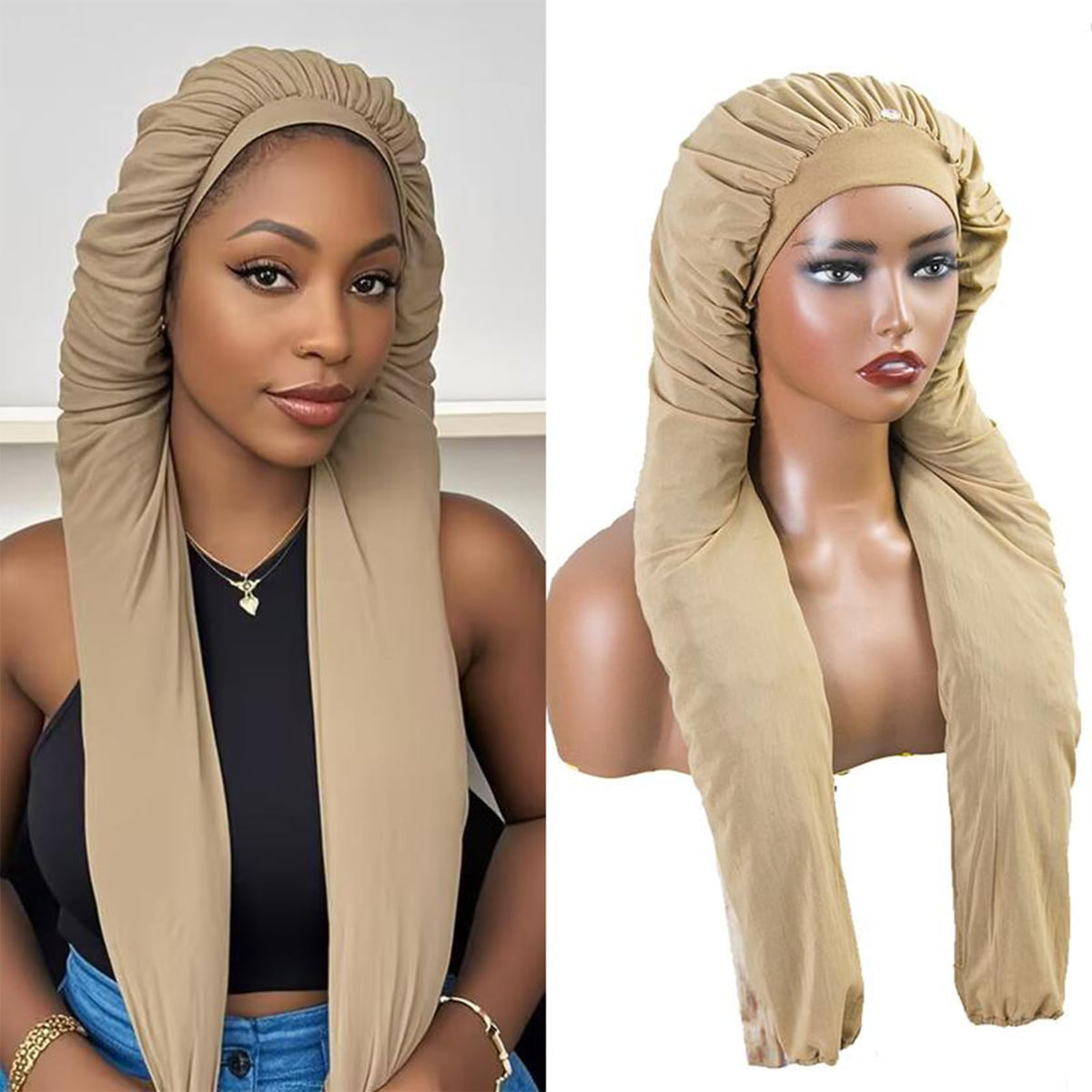 MsFan bonnet holding long braids securely without flattening or tugging