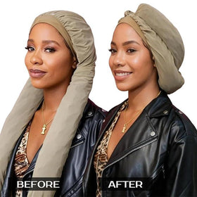 MsFan bonnet worn during sleep showing comfort and reduced hair breakage