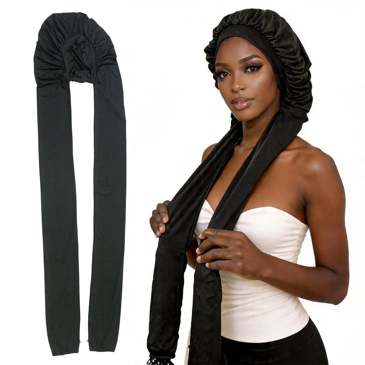 MsFan bonnet front view showing full 42-inch coverage and sleek black style for protection
